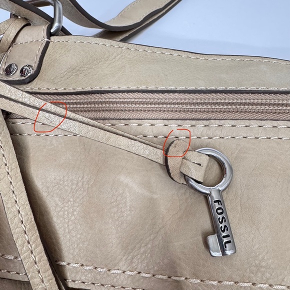 Fossil Tan Leather Adjustable Cross Body Purse Multi Compartment Bag Tan Cream - Picture 7 of 16